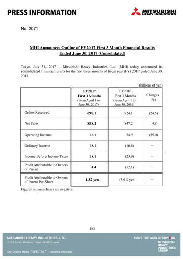 Miniature Mitsubishi Heavy Industries Rapport trimestriel 2017-q1