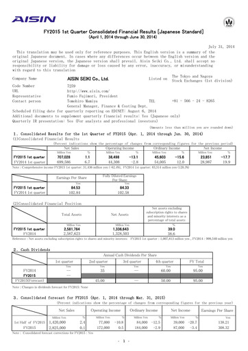Thumbnail Aisin Seiki
 Quarterly Report 2015-q1