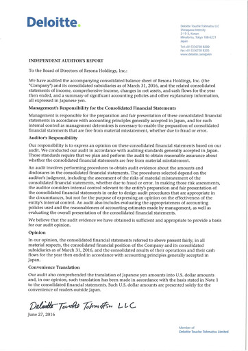 Thumbnail Resona Holdings
 Financial Statement fy2016