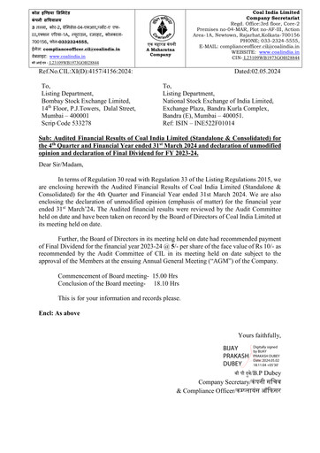 Vorschaubild Coal India Finanzbericht 2023-2024