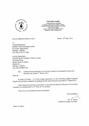Thumbnail Coal India Financial Statement 2010-2011