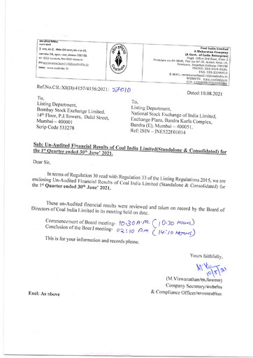 Vorschaubild Coal India Quartalsbericht 2021-q1