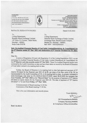 Vorschaubild Coal India Quartalsbericht 2021-q3