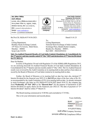 Vorschaubild Coal India Quartalsbericht 2022-q3