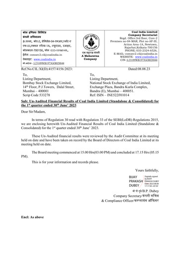 Vorschaubild Coal India Quartalsbericht 2023-q1