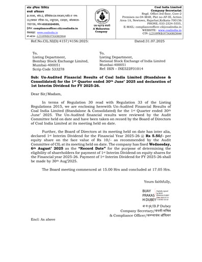 Vorschaubild Coal India Quartalsbericht 2025-q1