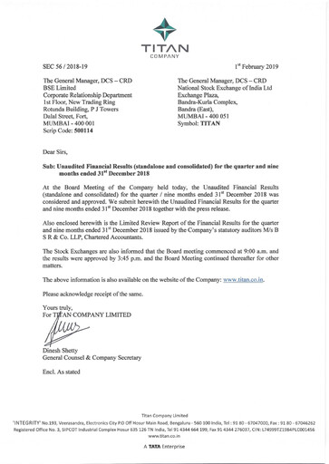 Thumbnail Titan Company Quarterly Report 2018-q3