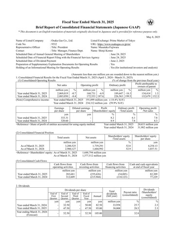 Thumbnail Osaka Gas
 Financial Statement fy2025