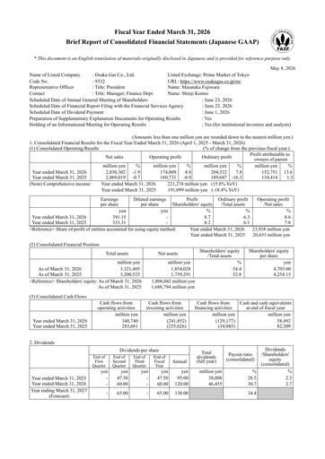 Thumbnail Osaka Gas
 Financial Statement fy2026
