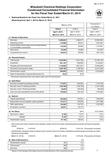 Thumbnail Mitsubishi Chemical Holdings
 Financial Report 2013