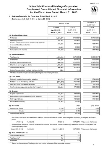 Thumbnail Mitsubishi Chemical Holdings
 Financial Report 2014
