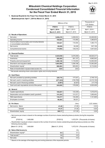Thumbnail Mitsubishi Chemical Holdings
 Financial Statement fy2014