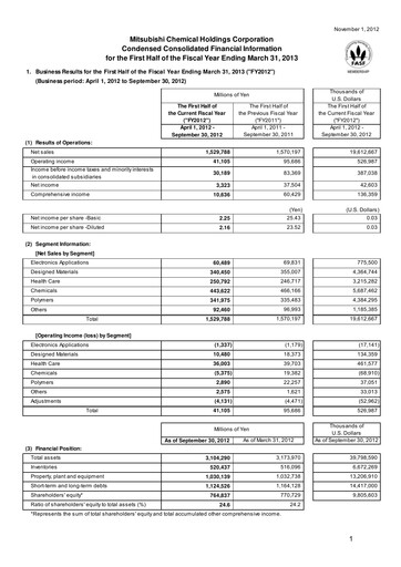 Thumbnail Mitsubishi Chemical Holdings
 Half-year Report 2012-h1