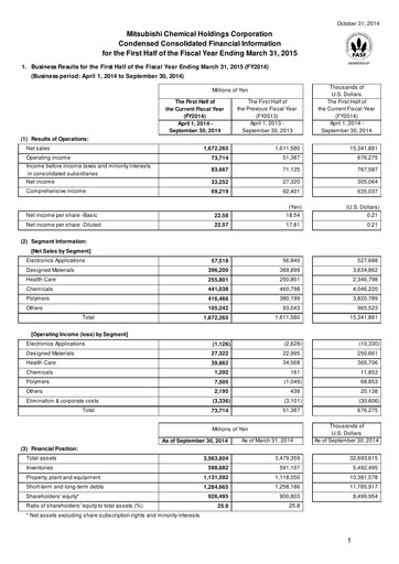 Thumbnail Mitsubishi Chemical Holdings
 Half-year Report 2014-h1