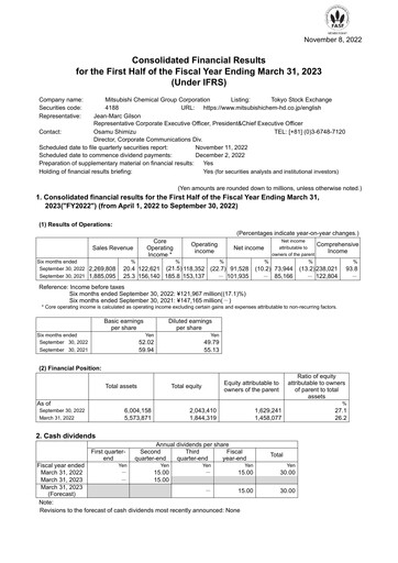 Thumbnail Mitsubishi Chemical Holdings
 Half-year Report 2022-h1