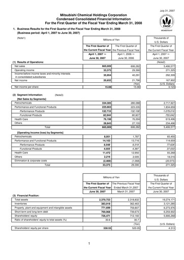 Thumbnail Mitsubishi Chemical Holdings
 Quarterly Report 2007-q1