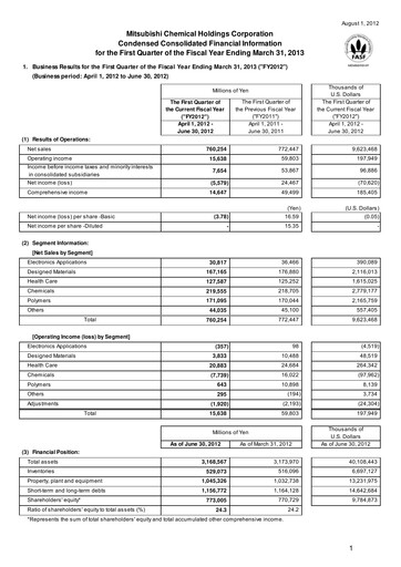 Thumbnail Mitsubishi Chemical Holdings
 Quarterly Report 2012-q1