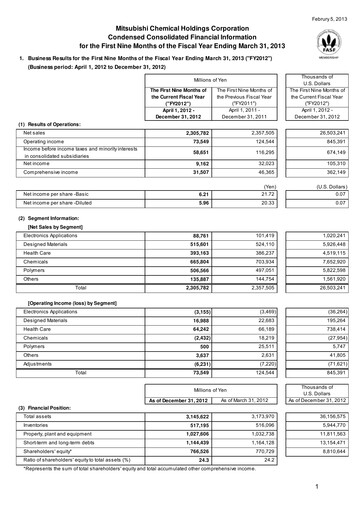 Thumbnail Mitsubishi Chemical Holdings
 Quarterly Report 2012-q3