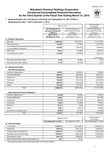 Thumbnail Mitsubishi Chemical Holdings
 Quarterly Report 2014-q3