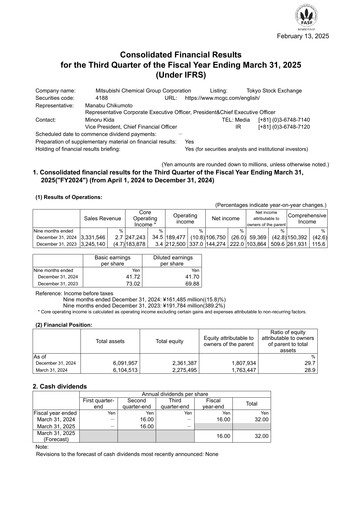 Thumbnail Mitsubishi Chemical Holdings
 Quarterly Report 2024-q3