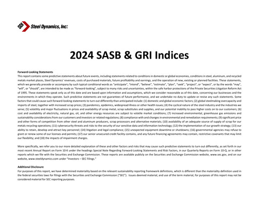 Thumbnail Steel Dynamics
 Sustainability Report 2024