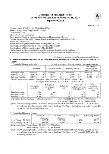 Thumbnail Welcia Holdings Financial Statement fy2023
