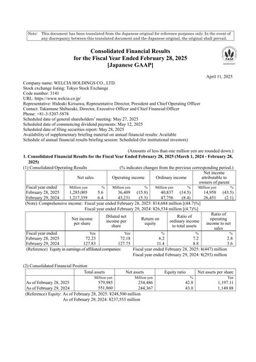 Thumbnail Welcia Holdings Financial Statement fy2025