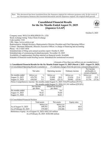 Thumbnail Welcia Holdings Half-year Report 2026-h1