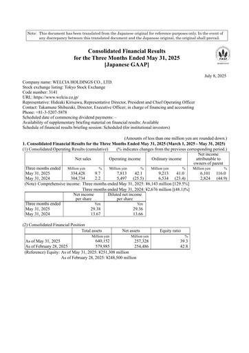 Thumbnail Welcia Holdings Quarterly Report 2026-q1