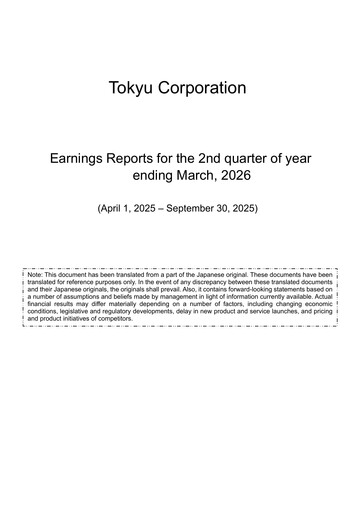 Miniature Tokyu Rapport semestriel 2026-h1