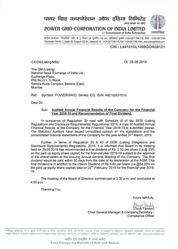 Miniature Powergrid Corporation of India
 Bilan financier 2018-2019