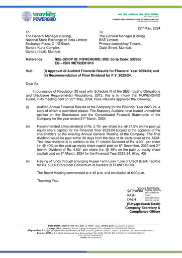 Miniature Powergrid Corporation of India
 Bilan financier 2023-2024