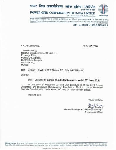 Thumbnail Powergrid Corporation of India
 Quarterly Report 2018-q1