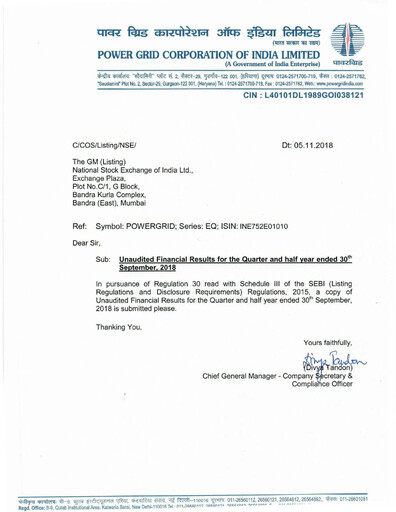 Thumbnail Powergrid Corporation of India
 Quarterly Report 2018-q2