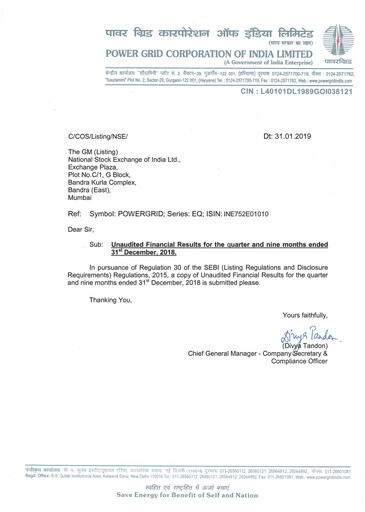 Thumbnail Powergrid Corporation of India
 Quarterly Report 2018-q3
