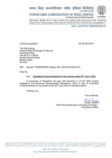 Thumbnail Powergrid Corporation of India
 Quarterly Report 2019-q1