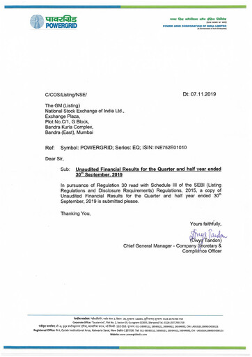Thumbnail Powergrid Corporation of India
 Quarterly Report 2019-q2