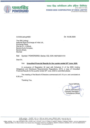 Thumbnail Powergrid Corporation of India
 Quarterly Report 2020-q1