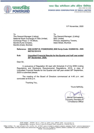 Thumbnail Powergrid Corporation of India
 Quarterly Report 2020-q2