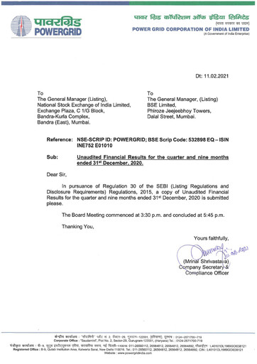 Thumbnail Powergrid Corporation of India
 Quarterly Report 2020-q3