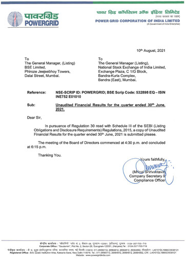 Thumbnail Powergrid Corporation of India
 Quarterly Report 2021-q1