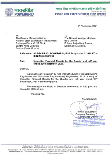 Thumbnail Powergrid Corporation of India
 Quarterly Report 2021-q2