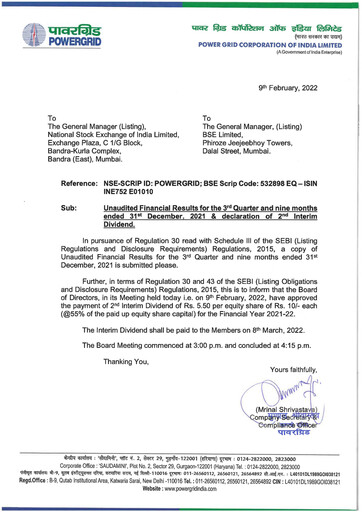 Thumbnail Powergrid Corporation of India
 Quarterly Report 2021-q3