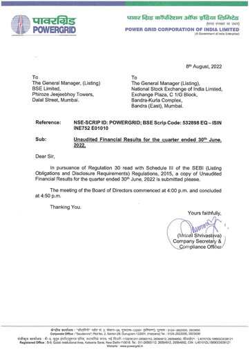 Thumbnail Powergrid Corporation of India
 Quarterly Report 2022-q1
