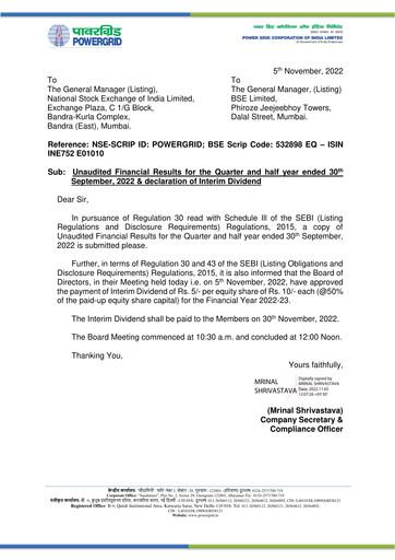 Thumbnail Powergrid Corporation of India
 Quarterly Report 2022-q2