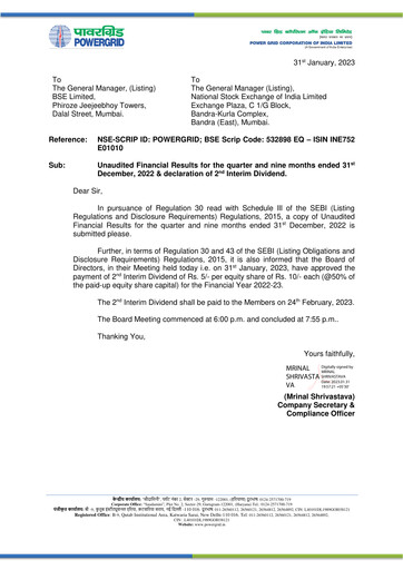 Thumbnail Powergrid Corporation of India
 Quarterly Report 2022-q3