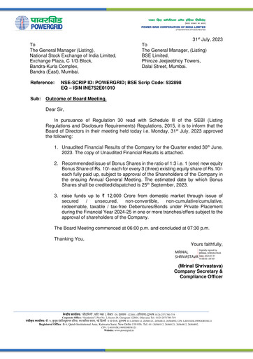 Thumbnail Powergrid Corporation of India
 Quarterly Report 2023-q1