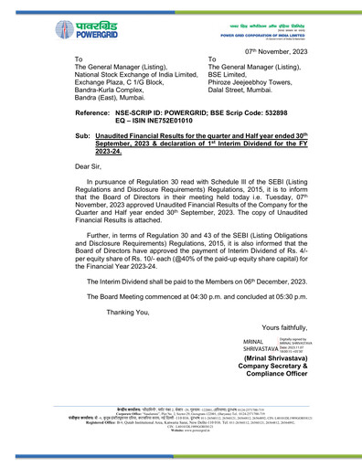 Thumbnail Powergrid Corporation of India
 Quarterly Report 2023-q2