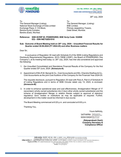 Thumbnail Powergrid Corporation of India
 Quarterly Report 2024-q1