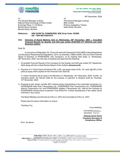 Thumbnail Powergrid Corporation of India
 Quarterly Report 2024-q2